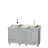 Wyndham Collection - Acclaim 60 Inch Double Bathroom Vanity in Oyster Gray, White Carrara Marble Countertop, Pyra Bone Porcelain Sinks, and No Mirrors - Oyster Gray
