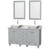 Wyndham Collection - Acclaim 60 Inch Double Bathroom Vanity in Oyster Gray, White Carrara Marble Countertop, Pyra White Porcelain Sinks, and 24 Inch Mirrors - Oyster Gray