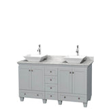 Wyndham Collection - Acclaim 60 Inch Double Bathroom Vanity in Oyster Gray, White Carrara Marble Countertop, Pyra White Porcelain Sinks, and No Mirrors - Oyster Gray