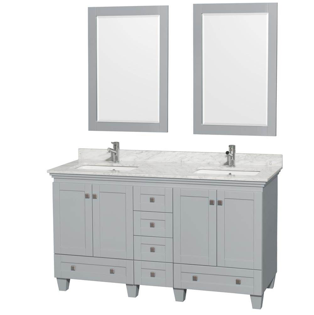 Wyndham Collection - Acclaim 60 Inch Double Bathroom Vanity in Oyster Gray, White Carrara Marble Countertop, Undermount Square Sinks, and 24 Inch Mirrors - Oyster Gray