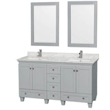 Wyndham Collection - Acclaim 60 Inch Double Bathroom Vanity in Oyster Gray, White Carrara Marble Countertop, Undermount Square Sinks, and 24 Inch Mirrors - Oyster Gray