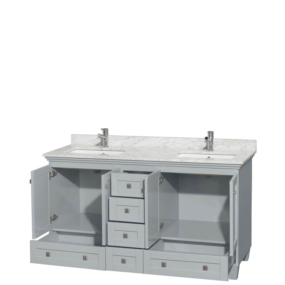 Acclaim 60 Inch Double Bathroom Vanity in Espresso, White Carrara Marble Countertop, Undermount Square Sinks, and No Mirrors