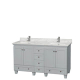 Wyndham Collection - Acclaim 60 Inch Double Bathroom Vanity in Oyster Gray, White Carrara Marble Countertop, Undermount Square Sinks, and No Mirrors - Oyster Gray