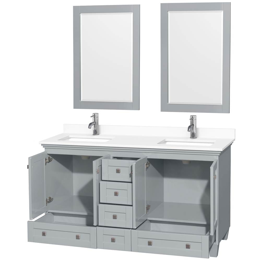 Acclaim 60 Inch Double Bathroom Vanity in Oyster Gray, White Cultured Marble Countertop, Undermount Square Sinks, 24 Inch Mirrors