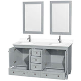 Acclaim 60 Inch Double Bathroom Vanity in Oyster Gray, White Cultured Marble Countertop, Undermount Square Sinks, 24 Inch Mirrors