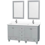 Wyndham Collection - Acclaim 60 Inch Double Bathroom Vanity in Oyster Gray, White Cultured Marble Countertop, Undermount Square Sinks, 24 Inch Mirrors