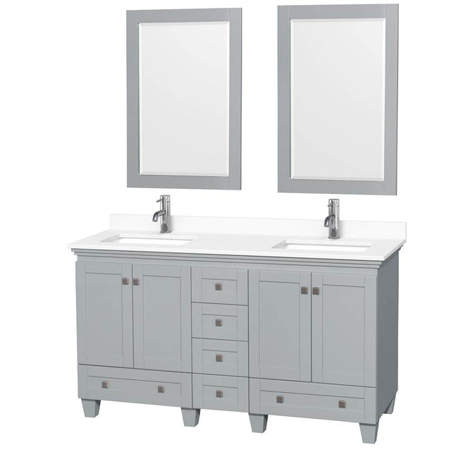 Wyndham Collection - Acclaim 60 Inch Double Bathroom Vanity in Oyster Gray, White Cultured Marble Countertop, Undermount Square Sinks, 24 Inch Mirrors