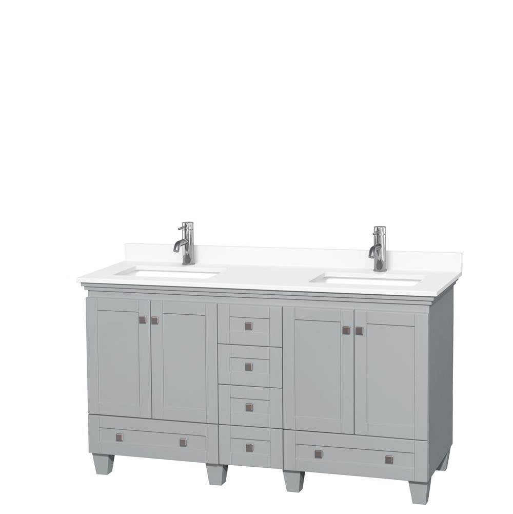 Wyndham Collection - Acclaim 60 Inch Double Bathroom Vanity in Oyster Gray, White Cultured Marble Countertop, Undermount Square Sinks, No Mirrors