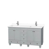 Wyndham Collection - Acclaim 60 Inch Double Bathroom Vanity in Oyster Gray, White Cultured Marble Countertop, Undermount Square Sinks, No Mirrors