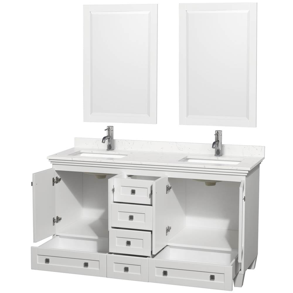 Acclaim 60 Inch Double Bathroom Vanity in White, Light-Vein Carrara Cultured Marble Countertop, Undermount Square Sinks, 24 Inch Mirrors