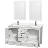 Acclaim 60 Inch Double Bathroom Vanity in White, Light-Vein Carrara Cultured Marble Countertop, Undermount Square Sinks, 24 Inch Mirrors