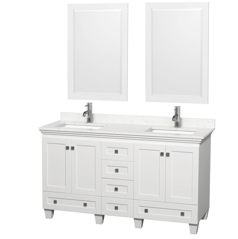 Wyndham Collection - Acclaim 60 Inch Double Bathroom Vanity in White, Light-Vein Carrara Cultured Marble Countertop, Undermount Square Sinks, 24 Inch Mirrors
