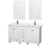 Wyndham Collection - Acclaim 60 Inch Double Bathroom Vanity in White, Light-Vein Carrara Cultured Marble Countertop, Undermount Square Sinks, 24 Inch Mirrors