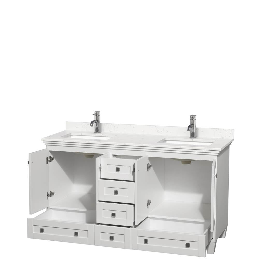 Acclaim 60 Inch Double Bathroom Vanity in White, Light-Vein Carrara Cultured Marble Countertop, Undermount Square Sinks, No Mirrors