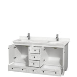 Acclaim 60 Inch Double Bathroom Vanity in White, Light-Vein Carrara Cultured Marble Countertop, Undermount Square Sinks, No Mirrors
