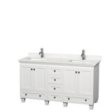 Wyndham Collection - Acclaim 60 Inch Double Bathroom Vanity in White, Light-Vein Carrara Cultured Marble Countertop, Undermount Square Sinks, No Mirrors