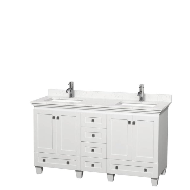 Wyndham Collection - Acclaim 60 Inch Double Bathroom Vanity in White, Light-Vein Carrara Cultured Marble Countertop, Undermount Square Sinks, No Mirrors