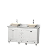 Wyndham Collection - Acclaim 60 Inch Double Bathroom Vanity in White, White Carrara Marble Countertop, Pyra Bone Sinks, and No Mirrors - White