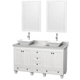 Wyndham Collection - Acclaim 60 Inch Double Bathroom Vanity in White, White Carrara Marble Countertop, Pyra White Sinks, and 24 Inch Mirrors - White