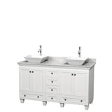 Wyndham Collection - Acclaim 60 Inch Double Bathroom Vanity in White, White Carrara Marble Countertop, Pyra White Sinks, and No Mirrors - White