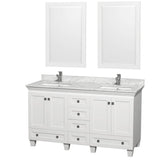 Wyndham Collection - Acclaim 60 Inch Double Bathroom Vanity in White, White Carrara Marble Countertop, Undermount Square Sinks, and 24 Inch Mirrors - White