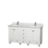Wyndham Collection - Acclaim 60 Inch Double Bathroom Vanity in White, White Carrara Marble Countertop, Undermount Square Sinks, and No Mirrors - White