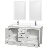 Acclaim 60 Inch Double Bathroom Vanity in White, White Cultured Marble Countertop, Undermount Square Sinks, 24 Inch Mirrors