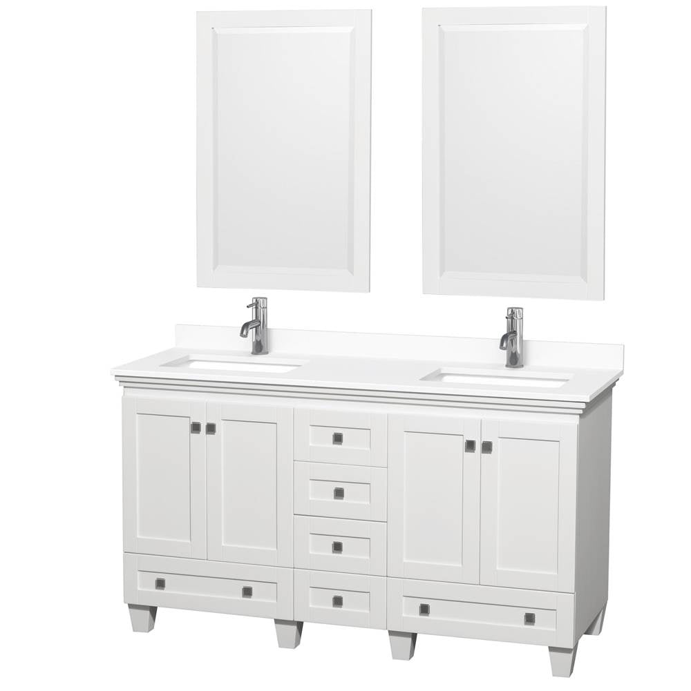 Wyndham Collection - Acclaim 60 Inch Double Bathroom Vanity in White, White Cultured Marble Countertop, Undermount Square Sinks, 24 Inch Mirrors