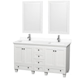 Wyndham Collection - Acclaim 60 Inch Double Bathroom Vanity in White, White Cultured Marble Countertop, Undermount Square Sinks, 24 Inch Mirrors
