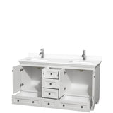 Acclaim 60 Inch Double Bathroom Vanity in White, White Cultured Marble Countertop, Undermount Square Sinks, No Mirrors