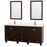 Wyndham Collection - Acclaim 72 Inch Double Bathroom Vanity in Espresso, Light-Vein Carrara Cultured Marble Countertop, Undermount Square Sinks, 24 Inch Mirrors