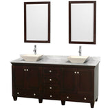 Wyndham Collection - Acclaim 72 Inch Double Bathroom Vanity in Espresso, White Carrara Marble Countertop, Pyra Bone Sinks, and 24 Inch Mirrors - Espresso