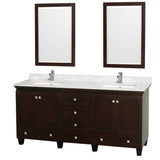 Wyndham Collection - Acclaim 72 Inch Double Bathroom Vanity in Espresso, White Carrara Marble Countertop, Undermount Square Sinks, and 24 Inch Mirrors - Espresso