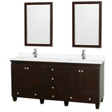 Wyndham Collection - Acclaim 72 Inch Double Bathroom Vanity in Espresso, White Cultured Marble Countertop, Undermount Square Sinks, 24 Inch Mirrors