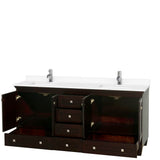 Acclaim 72 Inch Double Bathroom Vanity in Espresso, White Cultured Marble Countertop, Undermount Square Sinks, No Mirrors