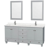 Wyndham Collection - Acclaim 72 Inch Double Bathroom Vanity in Oyster Gray, Light-Vein Carrara Cultured Marble Countertop, Undermount Square Sinks, 24 Inch Mirrors