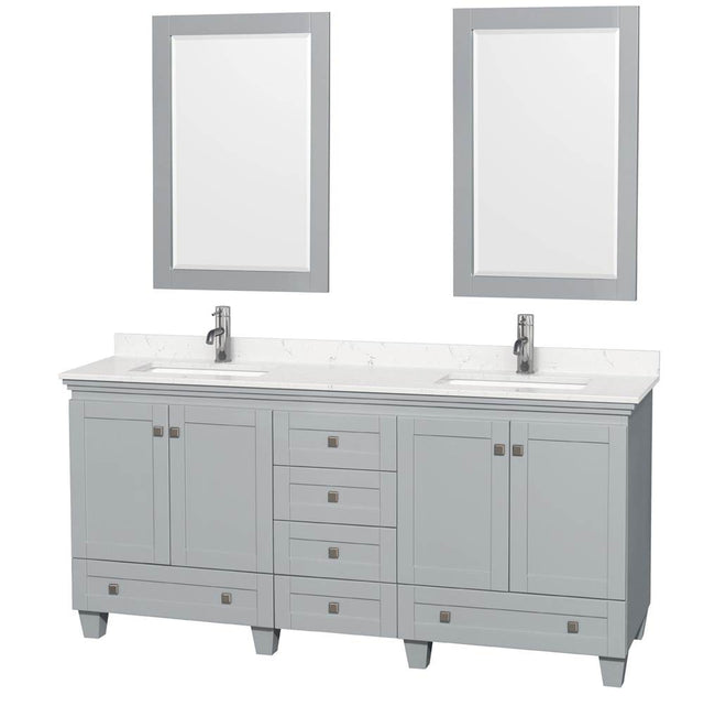 Wyndham Collection - Acclaim 72 Inch Double Bathroom Vanity in Oyster Gray, Light-Vein Carrara Cultured Marble Countertop, Undermount Square Sinks, 24 Inch Mirrors