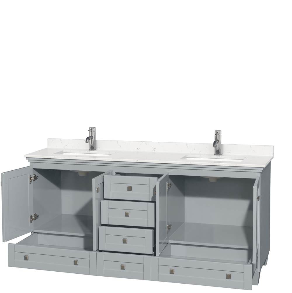 Acclaim 72 Inch Double Bathroom Vanity in Oyster Gray, Light-Vein Carrara Cultured Marble Countertop, Undermount Square Sinks, No Mirrors