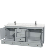 Acclaim 72 Inch Double Bathroom Vanity in Oyster Gray, Light-Vein Carrara Cultured Marble Countertop, Undermount Square Sinks, No Mirrors