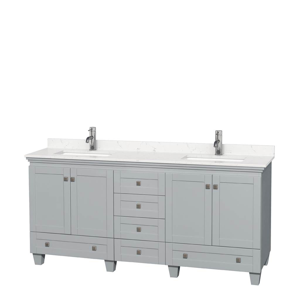 Wyndham Collection - Acclaim 72 Inch Double Bathroom Vanity in Oyster Gray, Light-Vein Carrara Cultured Marble Countertop, Undermount Square Sinks, No Mirrors