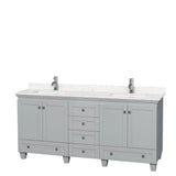 Wyndham Collection - Acclaim 72 Inch Double Bathroom Vanity in Oyster Gray, Light-Vein Carrara Cultured Marble Countertop, Undermount Square Sinks, No Mirrors