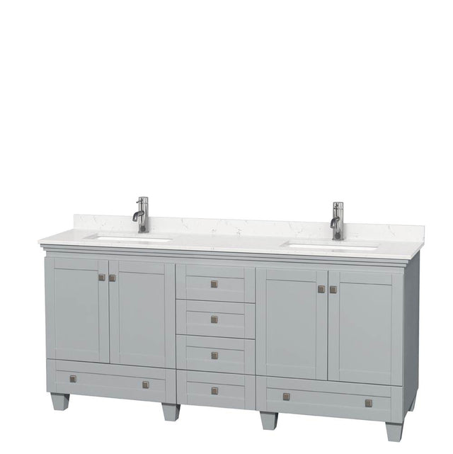 Wyndham Collection - Acclaim 72 Inch Double Bathroom Vanity in Oyster Gray, Light-Vein Carrara Cultured Marble Countertop, Undermount Square Sinks, No Mirrors