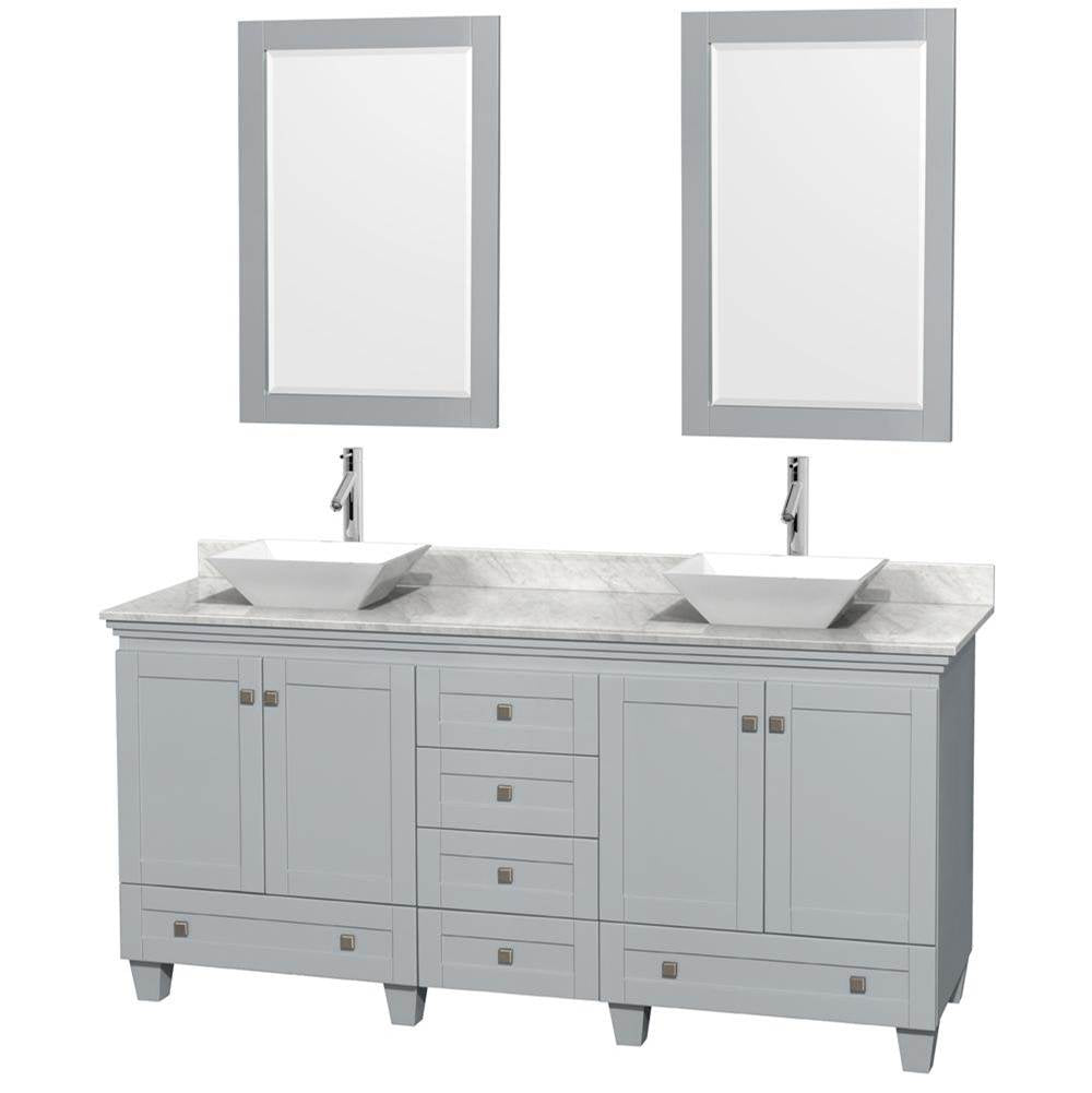 Wyndham Collection - Acclaim 72 Inch Double Bathroom Vanity in Oyster Gray, White Carrara Marble Countertop, Pyra White Porcelain Sinks, and 24 Inch Mirrors - Oyster Gray