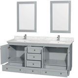 Acclaim 72 Inch Double Bathroom Vanity in Espresso, White Carrara Marble Countertop, Undermount Square Sinks, and 24 Inch Mirrors