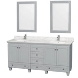 Wyndham Collection - Acclaim 72 Inch Double Bathroom Vanity in Oyster Gray, White Carrara Marble Countertop, Undermount Square Sinks, and 24 Inch Mirrors - Oyster Gray