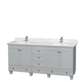 Wyndham Collection - Acclaim 72 Inch Double Bathroom Vanity in Oyster Gray, White Carrara Marble Countertop, Undermount Square Sinks, and No Mirrors - Oyster Gray