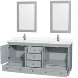 Acclaim 72 Inch Double Bathroom Vanity in Oyster Gray, White Cultured Marble Countertop, Undermount Square Sinks, 24 Inch Mirrors