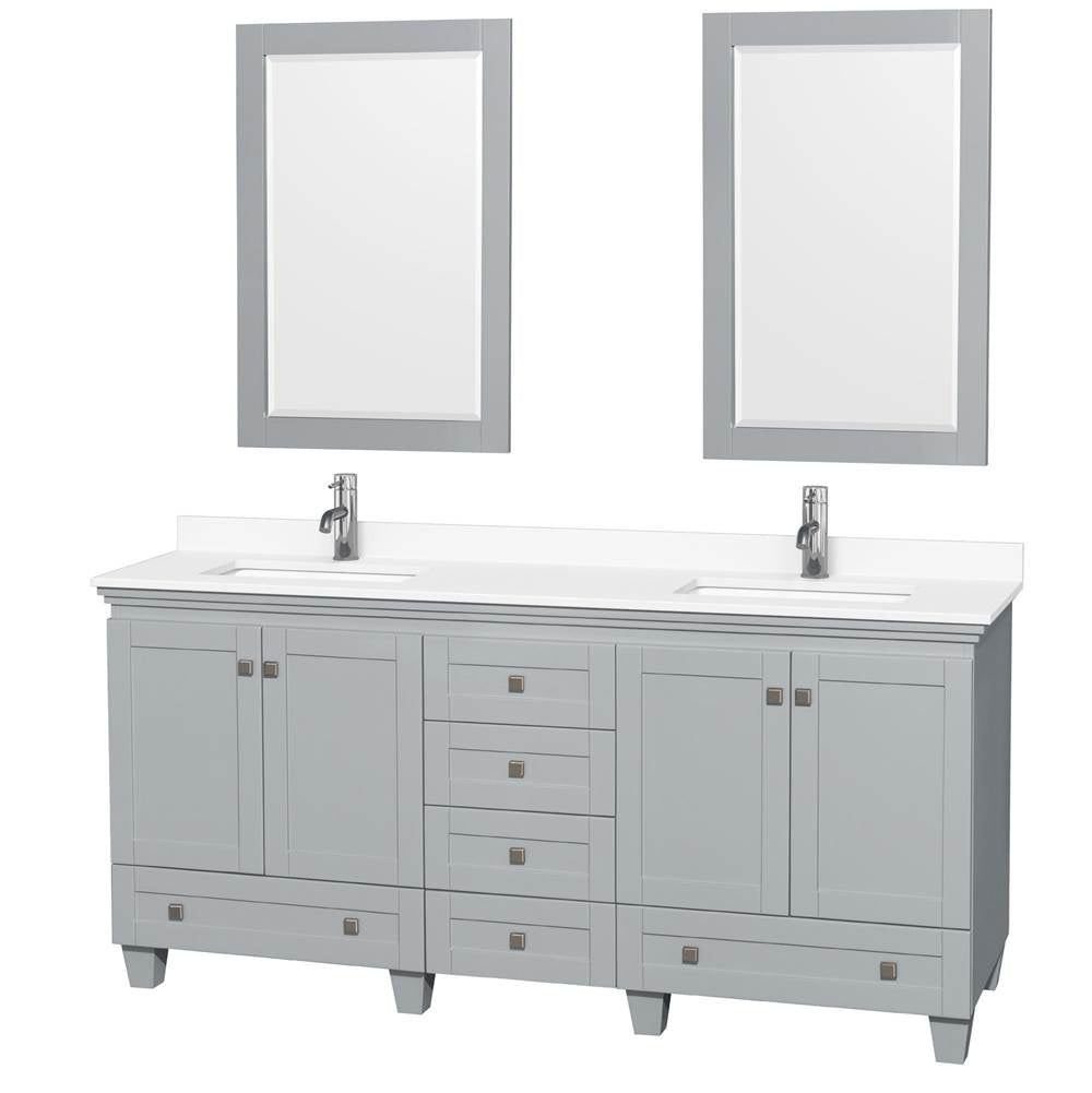 Wyndham Collection - Acclaim 72 Inch Double Bathroom Vanity in Oyster Gray, White Cultured Marble Countertop, Undermount Square Sinks, 24 Inch Mirrors