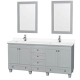 Wyndham Collection - Acclaim 72 Inch Double Bathroom Vanity in Oyster Gray, White Cultured Marble Countertop, Undermount Square Sinks, 24 Inch Mirrors
