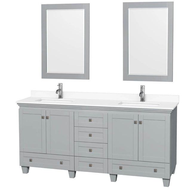 Wyndham Collection - Acclaim 72 Inch Double Bathroom Vanity in Oyster Gray, White Cultured Marble Countertop, Undermount Square Sinks, 24 Inch Mirrors
